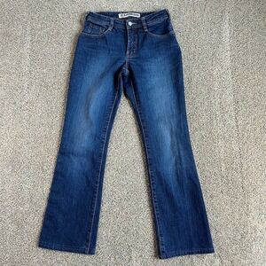 EXPRESS Mid Rise Stretch Fit & Flare Denim Blue Jeans Dark Wash Women's 3/4